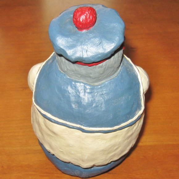 Meow! French Sailor Fat Cat Vintage Handcrafted Painted Pottery Cat Decor - Picture 3 of 8